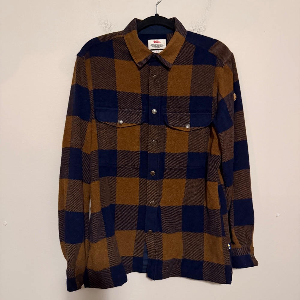 Fjallraven Canada Shirt Mens M Chestnut Dark Navy Wool Blend Flannel gorpcore